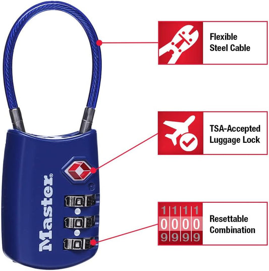 Master Lock TSA Approved Combination Luggage Lock, Assorted, 4688EC4