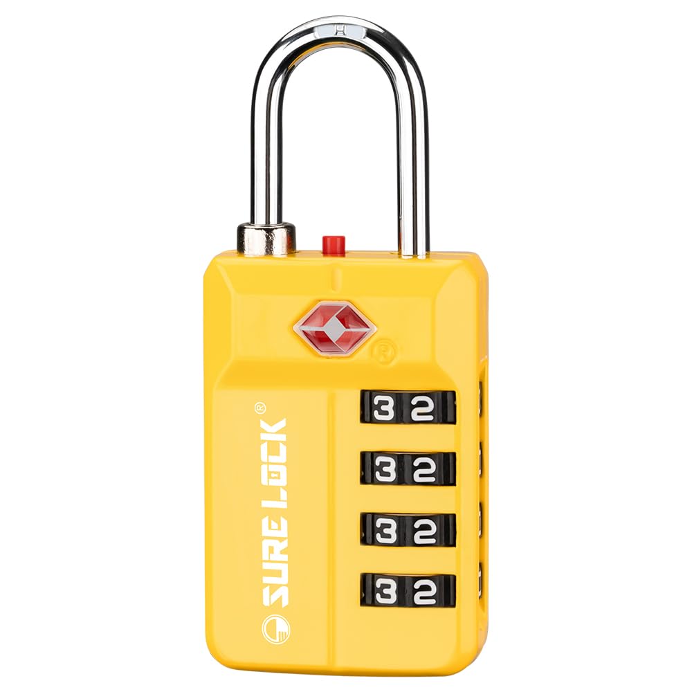 SURE LOCK TSA Approved 4-Digit Resettable Combination Luggage Locks with Open Alert, Easy-Read Dials - for Luggage, School Lockers, Gym, Office, Toolbox & Security Cases(Green 2 Pack)