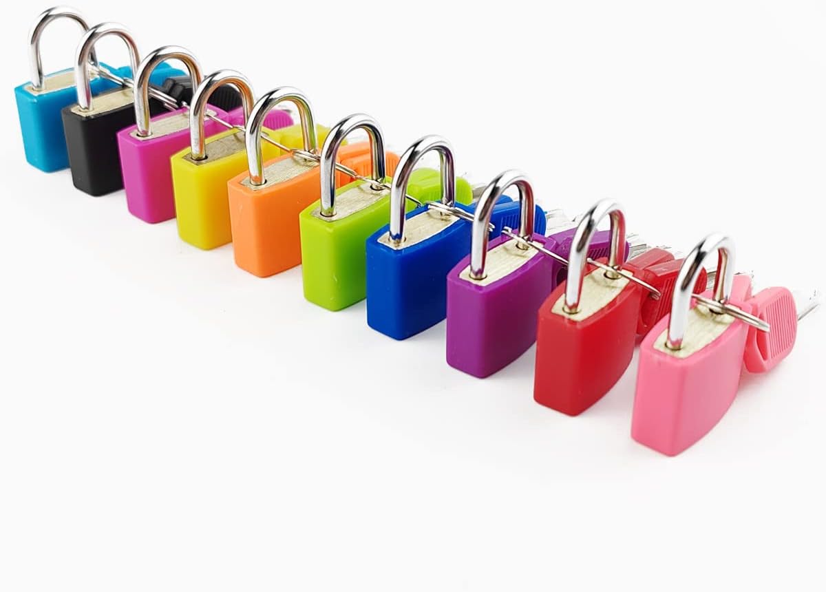 GXXMEI 10PCS Suitcase Locks with Keys, Small Luggage Padlocks Metal Padlocks Mini Keyed Padlock for School Gym Classroom Matching Game (10 Colors)