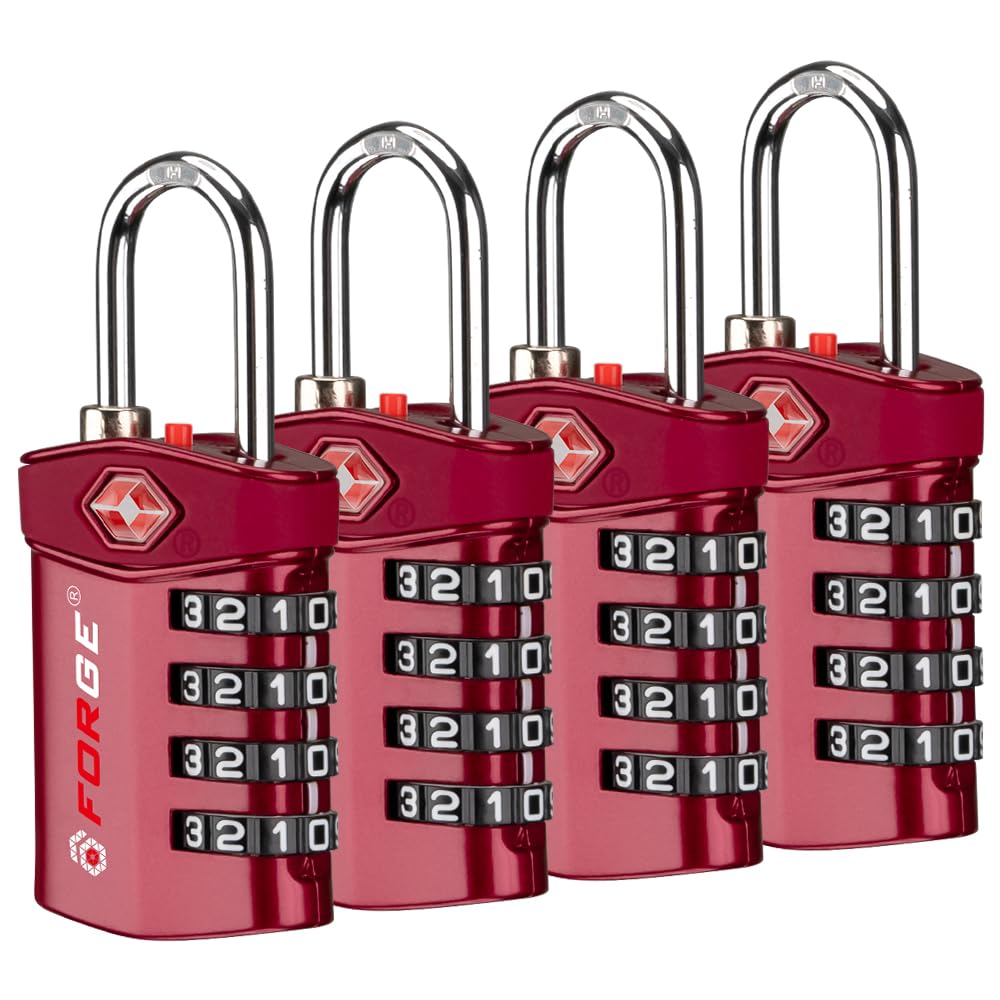 Forge 4-Digit Combination Lock, TSA Approved Locks for Luggage, Travel, Gym, School, Suitcase, Backpack, Pelican case, Easy Read dials, zinc Alloy Body.
