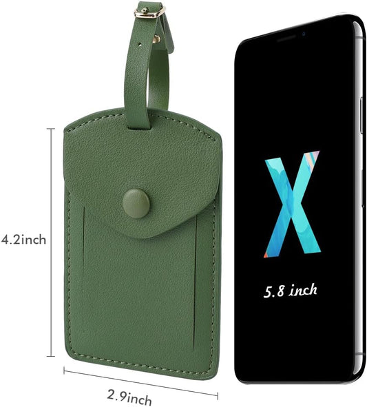 Kevancho Leather Luggage Tags for Men Women, Suitcase Labels Baggage Bag Tag ID Tags with Full Back Privacy Cover for Cruise Ships, Travel Accessories Tags Set of 2 PCS (Green)