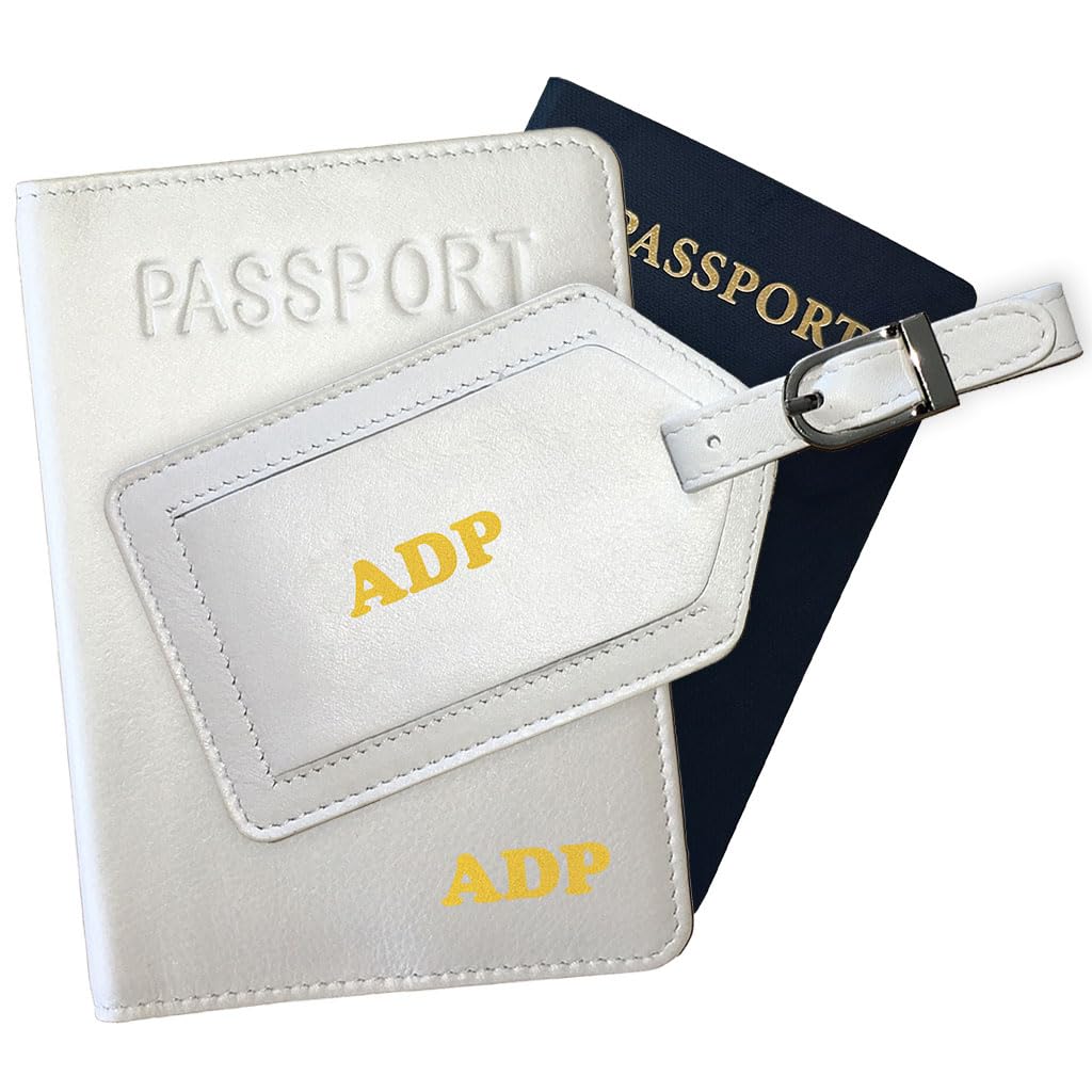 Personalized Monogrammed Bright Pink Leather RFID Passport Cover Holder and Luggage Tag