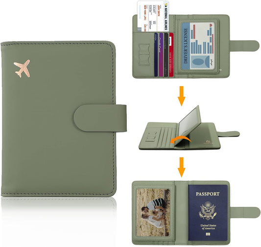 Melsbrinna Rfid Passport Holder for Travel women/Men, Cute Passport Wallet Rfid Blocking Card Slots, Rfid Passport Cover/CaseTravel Wallet, Passport Book Holder (1, Green)