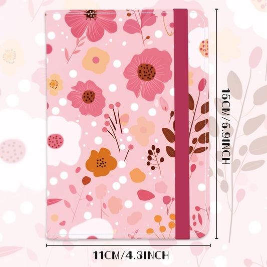 Passport Holder Featuring Delicate Pink and White Blooms PU Leather Travel Document Wallet Feminine Passport Cover for Women 5.9 x 4.3 Inches