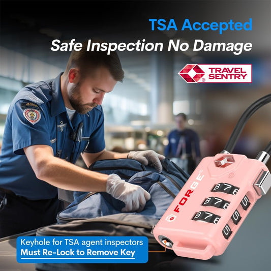 Forge TSA Approved Luggage Locks, Open Alert Cable Lock, Pink, 2 Pack