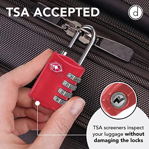 TSA Luggage Locks 2 Pack – 4-Digit Steel – Red