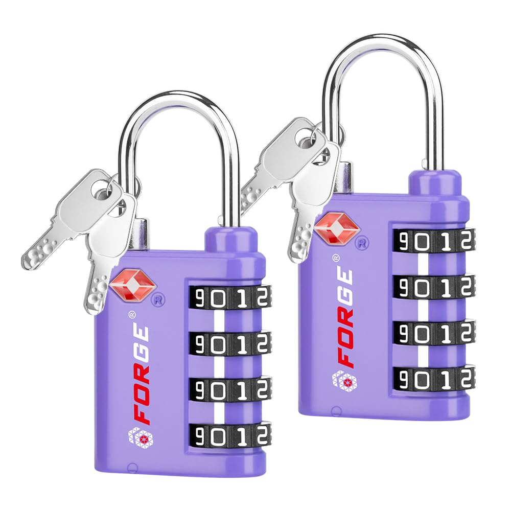 Forge Dual-Opening: Key or Combination Lock, TSA Approved Lock for Luggage, Pelican case, Travel, Gym, School,Luggage Combination Lock,Travel Bag Lock (Black 2 Pack)