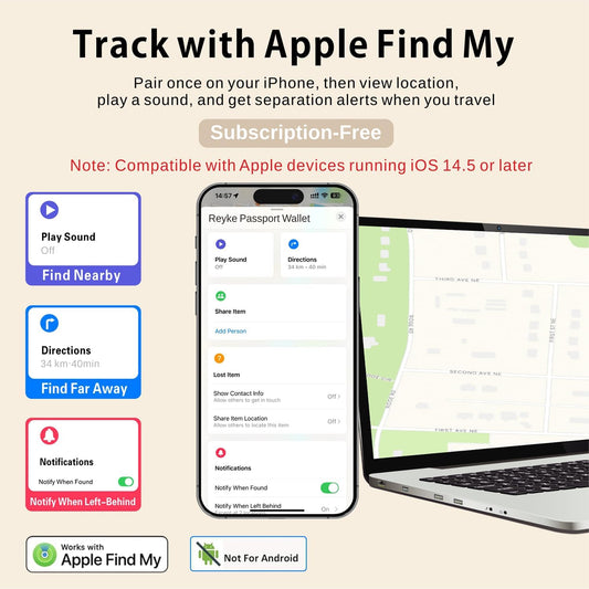 Reyke Passport Holder With Tracker, Works With Apple Find My, RFID Cover