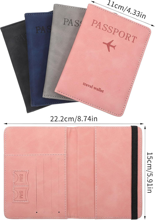 4 PCS Passport Holder Cover Combo Leather Passport Holder Combo with Vaccine Card Slot Passport Cover Passport Case Cover Protector PU Travel Documents Organizer for Women and Men Passport Wallet