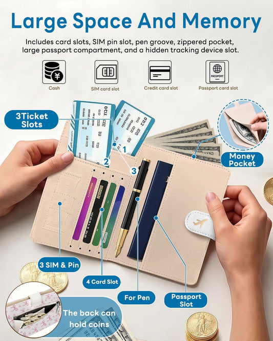 RFID Passport Holder with Tracker Slot, Leather Travel Wallet
