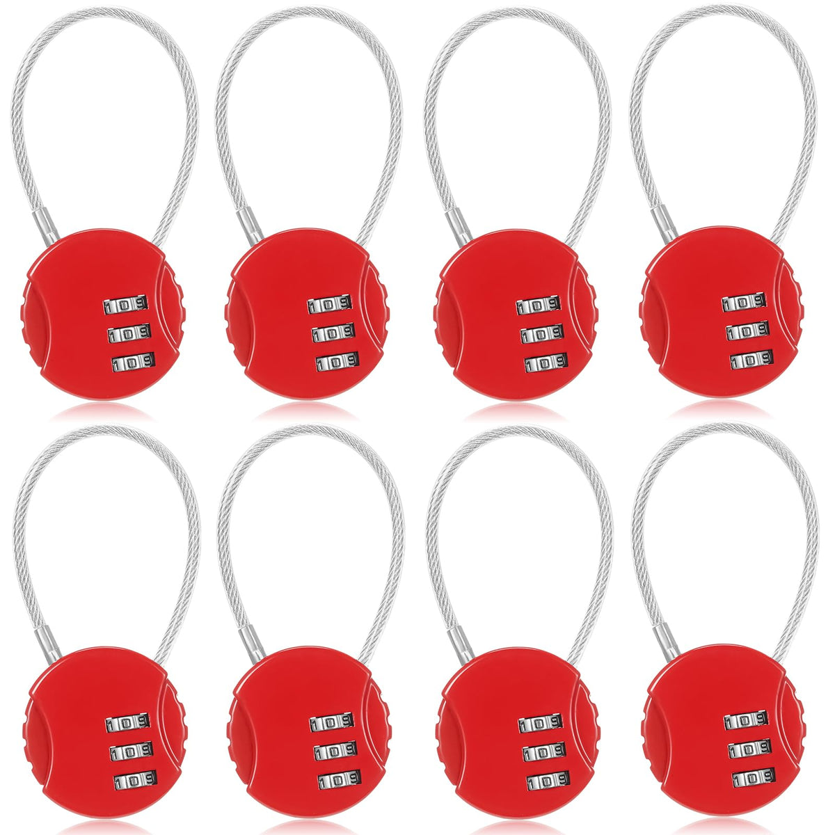 Moxweyeni 8 Pack 3 Digit Combination Cable Padlock,Multi Color