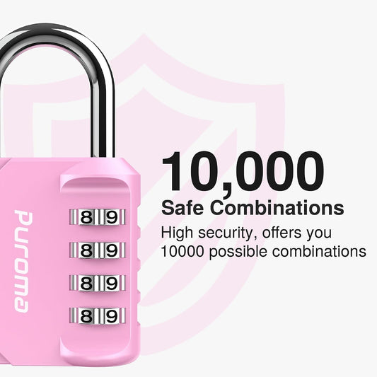 Puroma 2 Pack Combination Lock Locker 4 Digits Combo Padlock Gym Pink