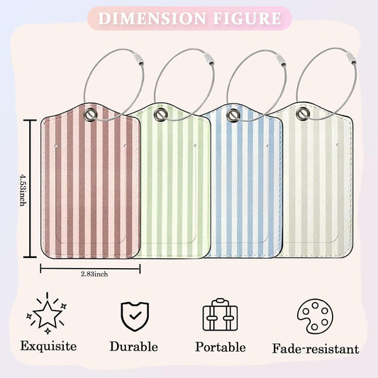 YIXIN 4 Pack Luggage Travel Tags Cute Stripes PU Leather with Privacy Name Address Labels & Durable Steel Loop for Men Women Long Flight Must Haves Travels Gift Airport Essentials