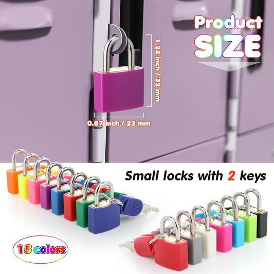 Photect Suitcase Keyed Padlocks Small Metal Luggage, Bright Colors, 15 Pcs
