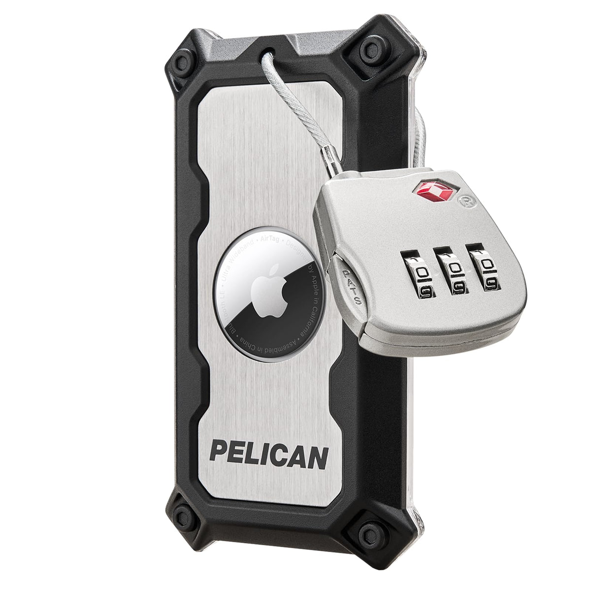 Pelican Luggage Tag with AirTag Holder with Stainless Steel Loop - Black