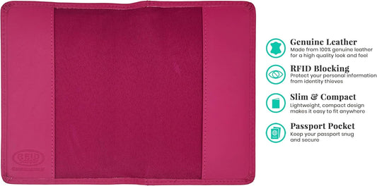Personalized Monogrammed Bright Pink Leather RFID Passport Cover Holder and Luggage Tag