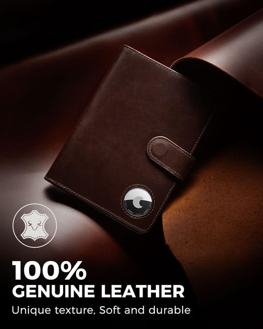 LORZOR Passport Holder for Travel: Full Grain Leather Passport Cover with Airtag Holder Magnetic Buckle for Men - RFID Blocking Bifold Wallet for Air Ticket Card Cash Coin (Brown)