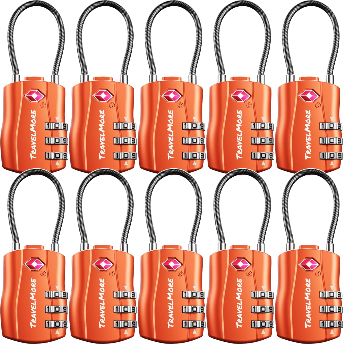 TravelMore TSA Approved Luggage Locks, Travel Combination Cable Locks