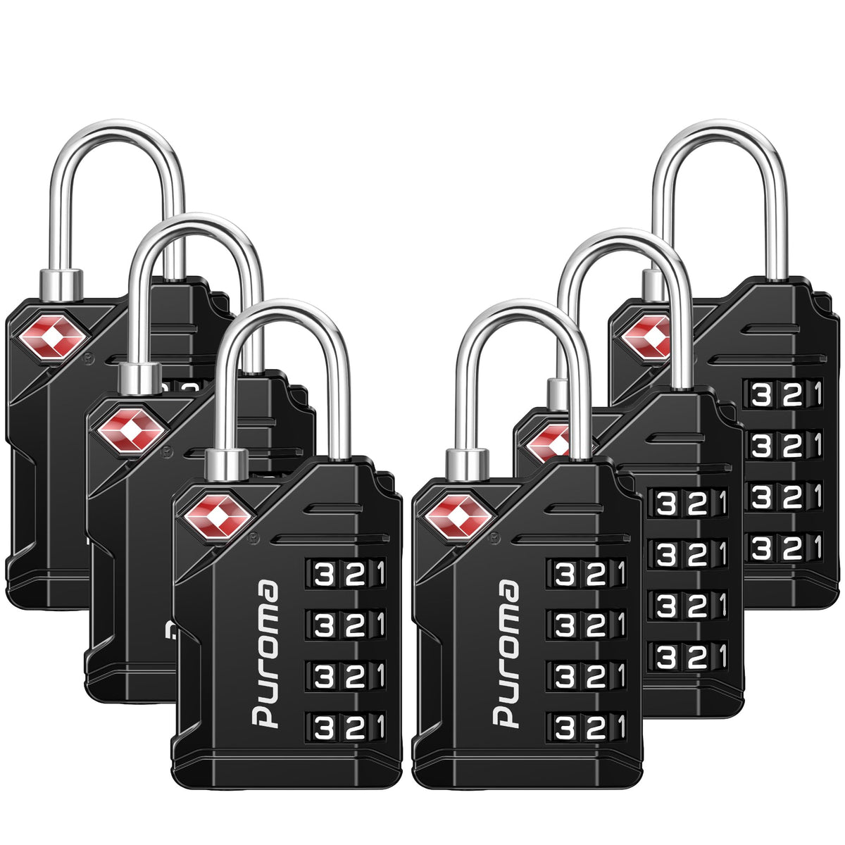 Puroma TSA Approved Travel Luggage Locks, 4 Pack Black 4 Digit Resettable Combination Code Lock with Zinc Alloy Body for Suitcase, Backpack, Laptop Bag, Gym Locker, Toolbox