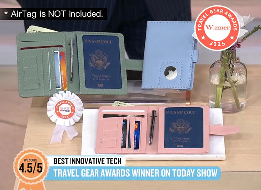 GOAUS Passport Holder for Travel with AirTag Slot, Passport Book Wallet
