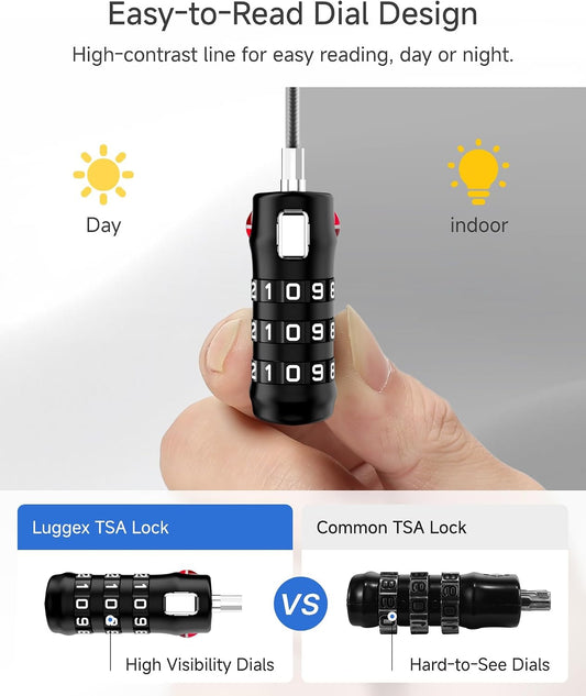 LUGGEX TSA Locks for Luggage, Luggage Locks TSA Approved,Charcoal Black, 4