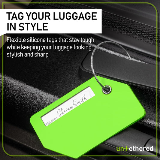 Untethered Luggage Tags for Suitcases, 4-Pack, Bag ID Tags, Green