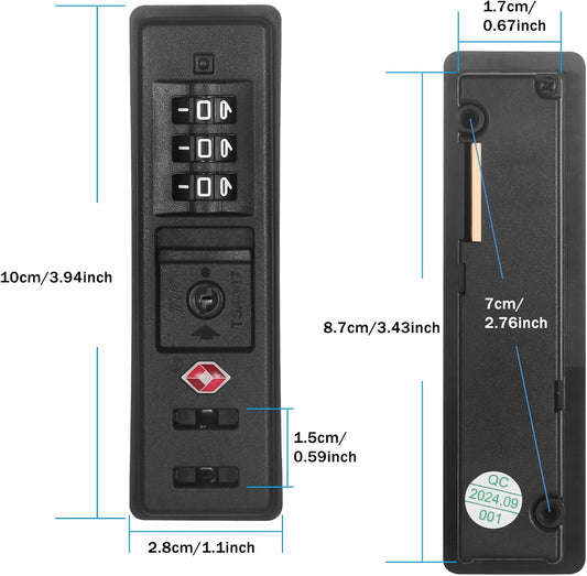 2 PCS TSA Certified Embedded T-S-A 007 Zipper Luggage Locks, Suitable for PC, ABS, PP Rigid Zipper Luggage Case Password Lock Replacement, with 2PCS Spare T-S-A 007 Key