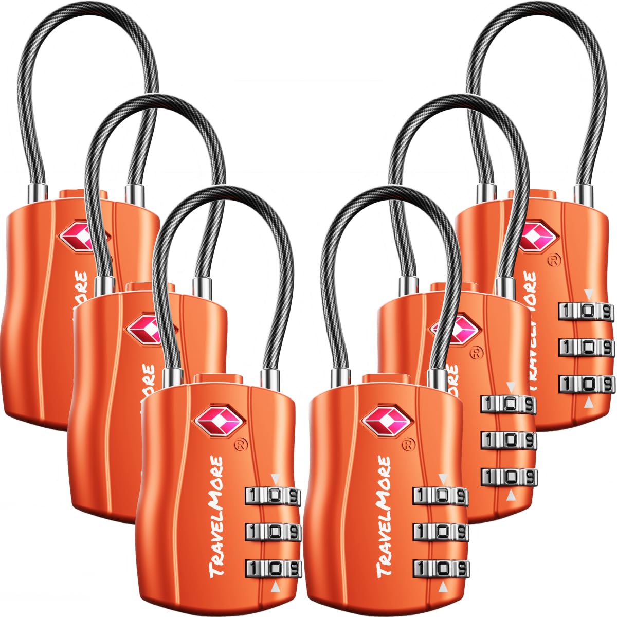TravelMore TSA Approved Luggage Locks, Travel Combination Cable Locks