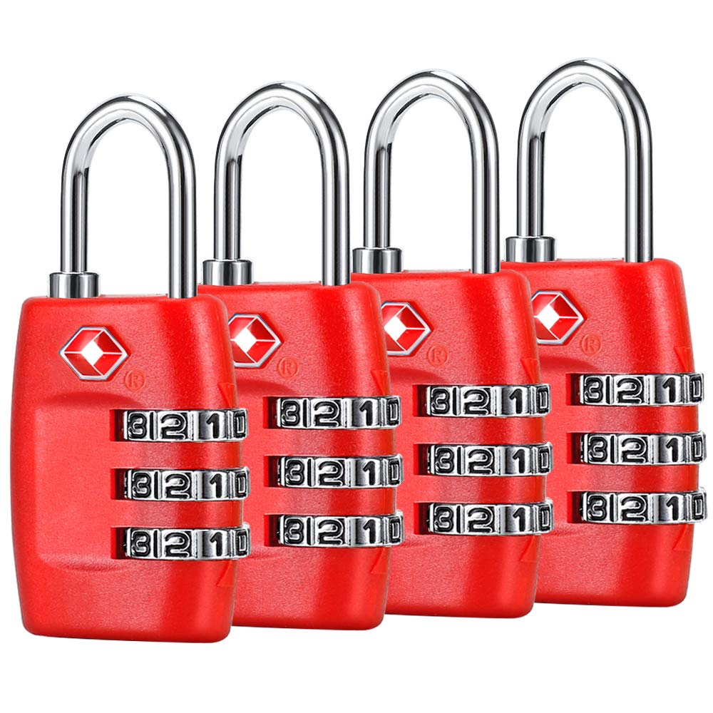 TSA Luggage Locks (4Pack) - 3 Digit Combination Padlocks - Approved Travel Lock for Suitcases & Baggage (Black)