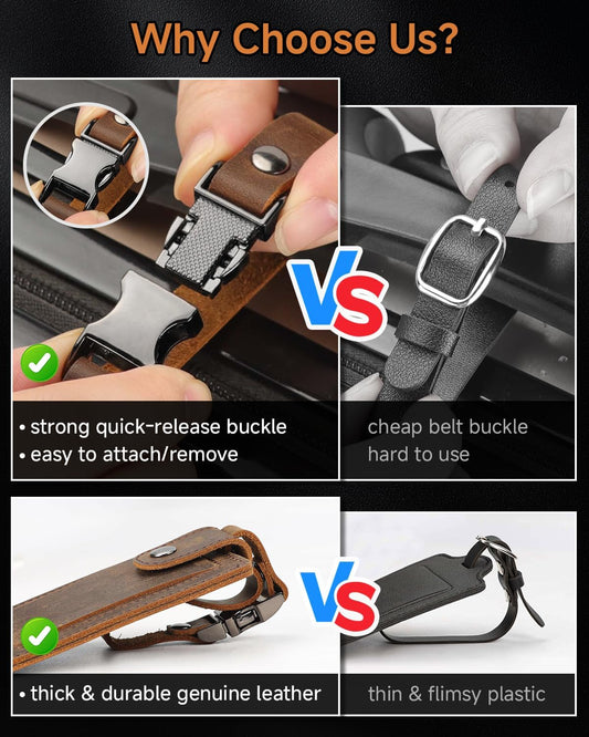 Teskyer Luggage Tags for Suitcases, Premium Genuine Leather, 2 Pack, Coffee