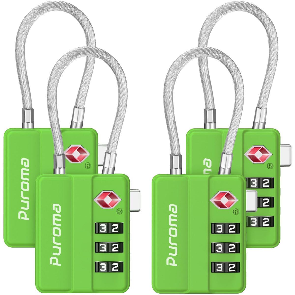 Puroma 4 Pack TSA Locks for Luggage Lightweight 4-Digit Code Padlock Black