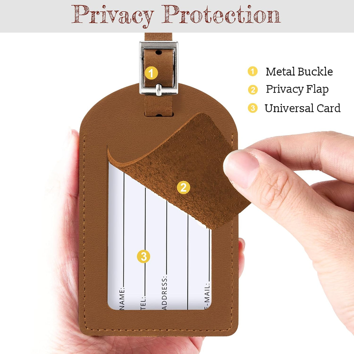 Airkit 2 Pack Genuine Leather Luggage Tags, TSA Approved Suitcase Tags
