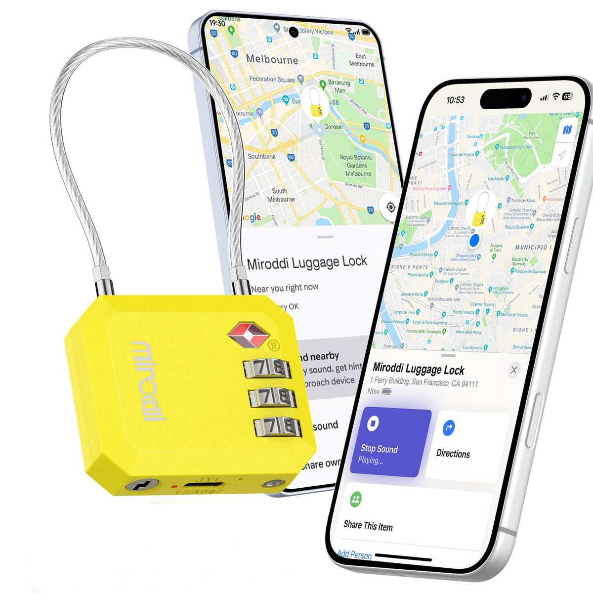 Miroddi TSA Lock for Luggage, Works with Apple Find My & Google Find Hub