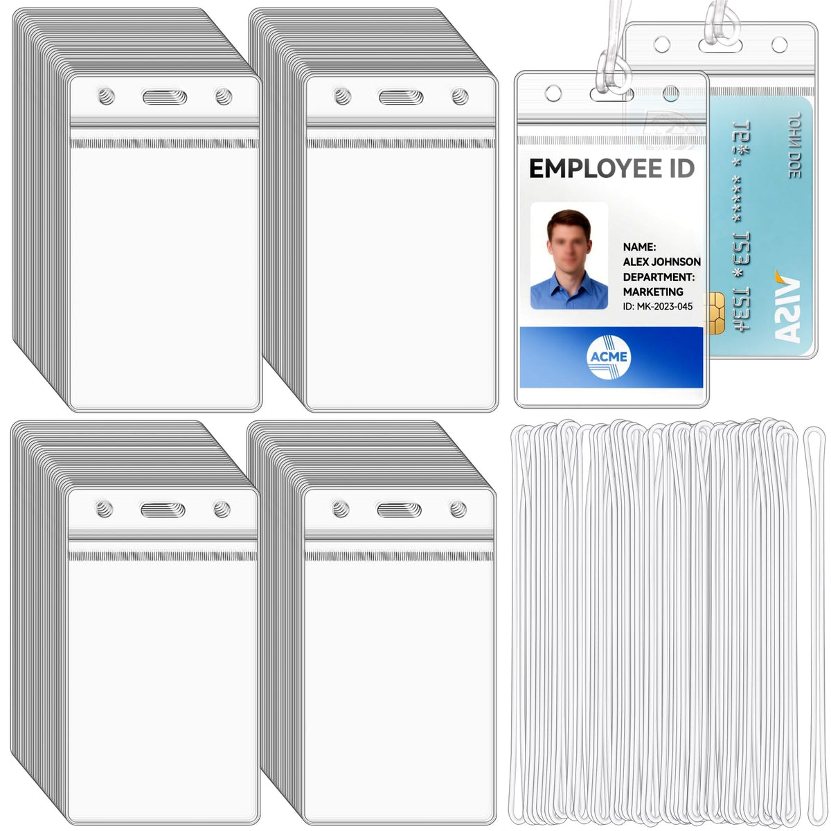 Oomcu 60 Pcs Clear Luggage Tag Holders with Straps, Cruise ID Badge Holders for Travel