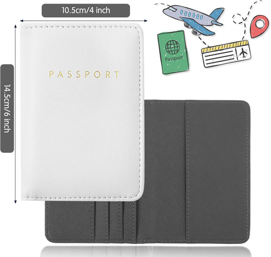 MotiMind 12 Pcs Passport Holder Cover Waterproof Leather Travel Wallet Passport Case for Women Men Family (White, Gray)