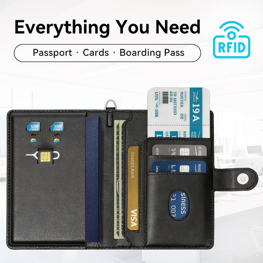 Trackable Passport Holder for Travel, RFID Blocking Wallet, Black
