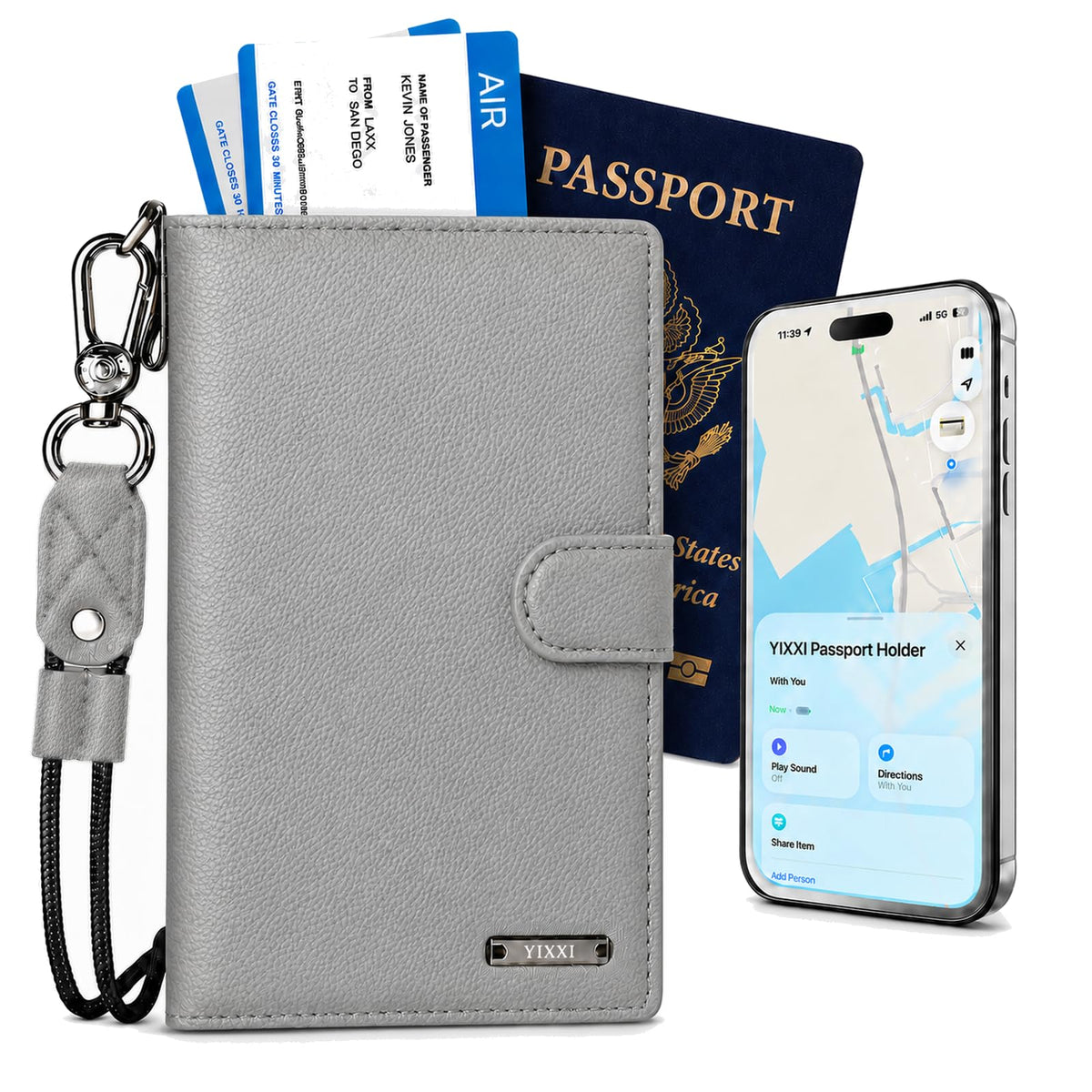 Trackable Passport Holder for Travel, RFID Blocking Wallet, Black