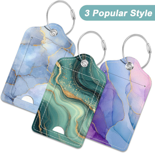 Rimilak 3 Pcs PU Leather Luggage Tags with Privacy Flap, Name ID Label