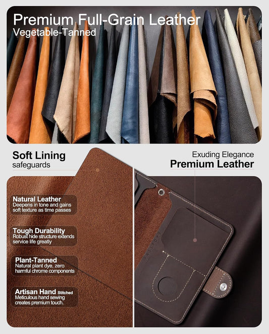 Passport Holder for Travel, Genuine Leather Passport Holder with AirTag Slot, RFID Blocking Passport Cover Travel Wallet for Women Men, Travel Essentials Gifts (Coffee with Hidden AirTag Slot)