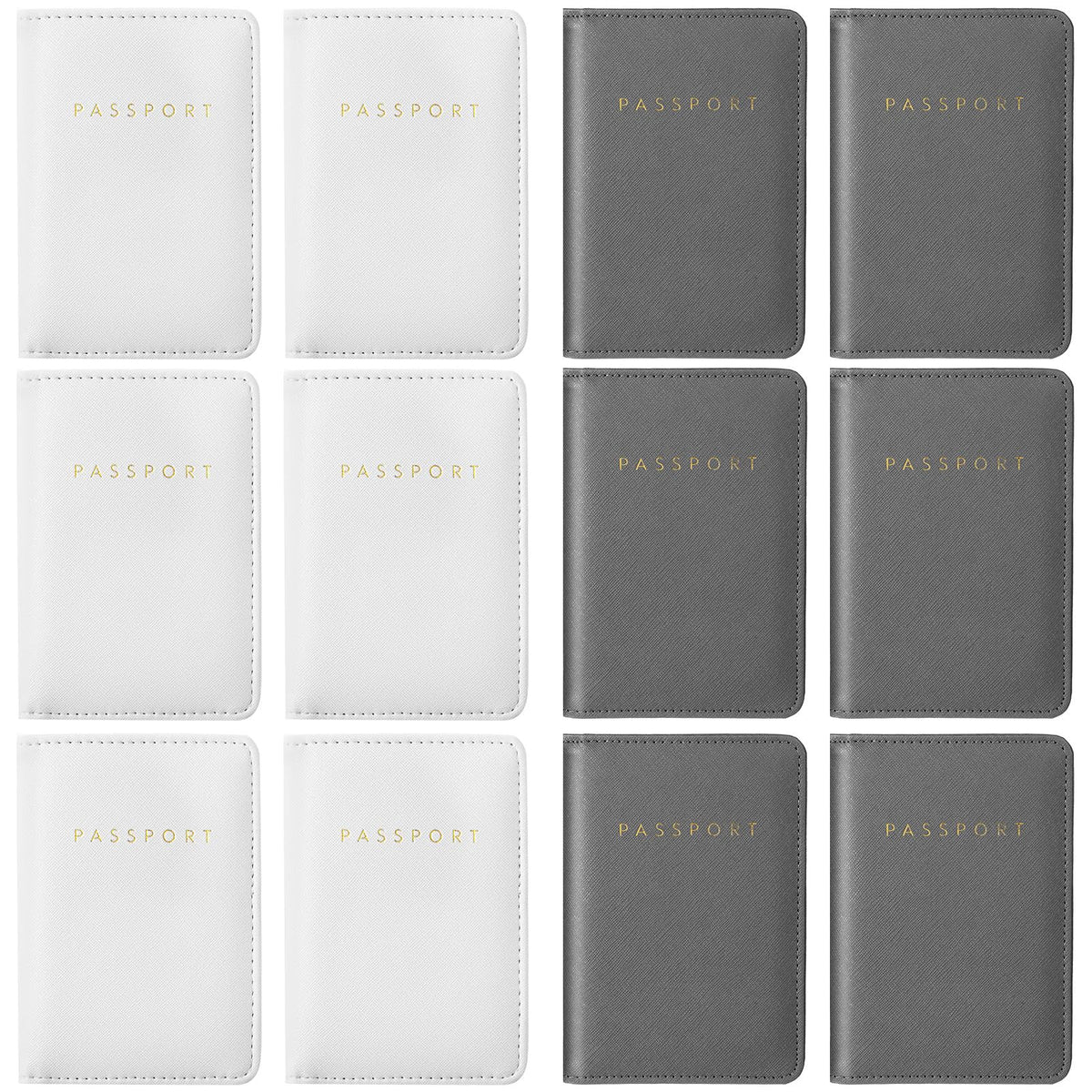 MotiMind 12 Pcs Passport Holder Cover Waterproof Leather Travel Wallet Passport Case for Women Men Family (White, Gray)