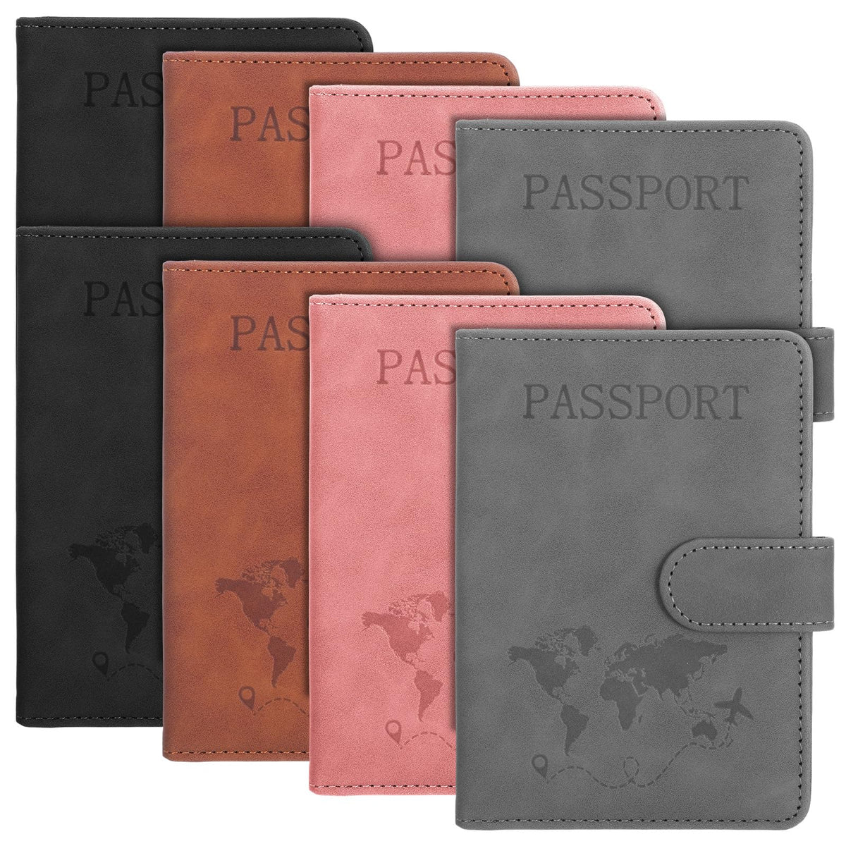 8 Pack Passport Holder for Travel, Passport Wallet Cover Case Waterproof RFID Blocking Passports Holders with Pen Holder Travel Must Haves Accessories, Passports Book Holders for Women and Men