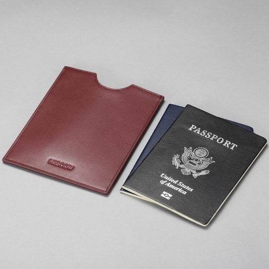 HISCOW Minimalist Leather Passport Sleeve, Slim Holder, Wine Red