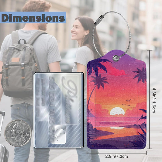 Tropical Palm Tree Sunset Luggage Tag, 3 Pack Luggage Tags for Suitcases, Cute Suitcase Tags Identifiers Bag Tags with Privacy Flap, Baggage Name Tag for Women Men Luggage Backpack School Bag