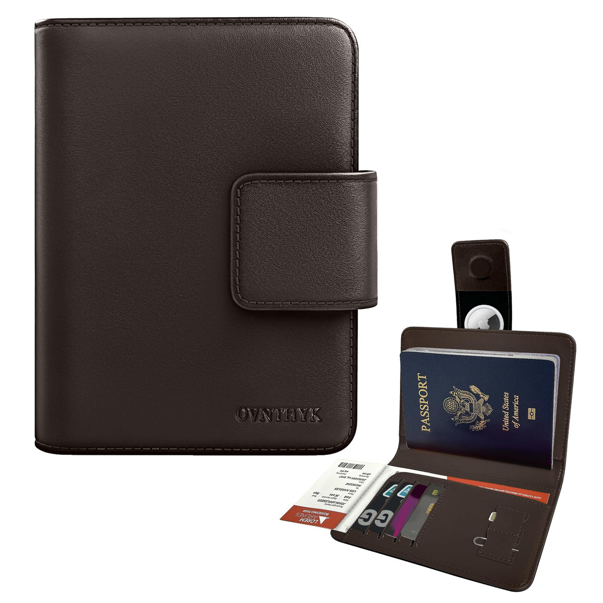 Full-Grain Leather Passport Holder, AirTag Slot RFID Wallet