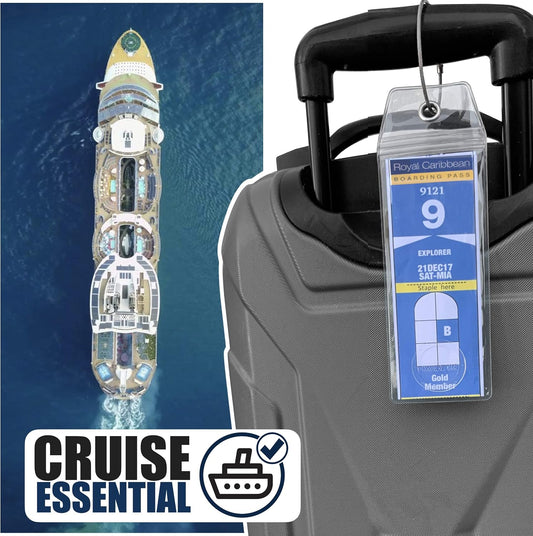 Cruise On Royal Caribbean Luggage Tag Holders (4 Pack), Clear & Waterproof