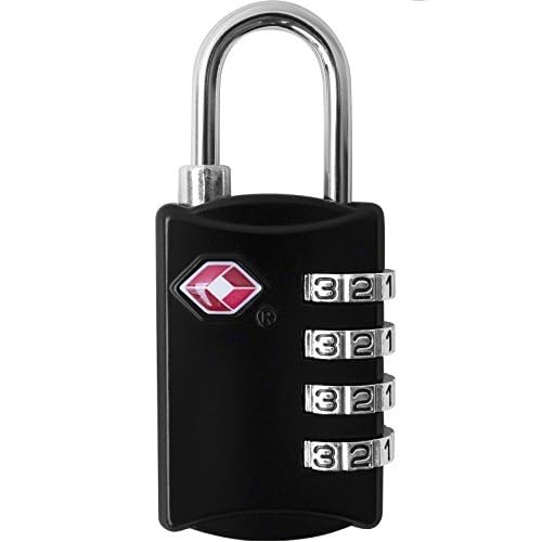 TSA Locks for Luggage, 2-Pc Durable Steel Padlock, Keyless Easy to Read 4-Digit Combination Lock for Backpacks, Travel Suitcases, Toolbox, Filing Cabinets, Baggage & Gym Locker, Black