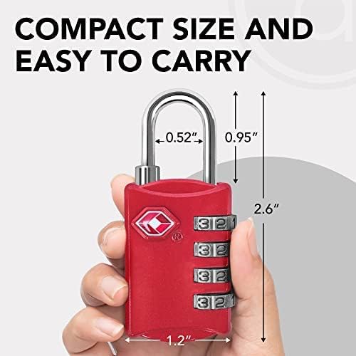 TSA Luggage Locks 2 Pack – 4-Digit Steel – Red