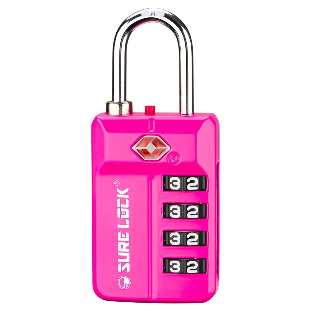 SURE LOCK TSA Approved 4-Digit Resettable Combination Luggage Locks with Open Alert, Easy-Read Dials - for Luggage, School Lockers, Gym, Office, Toolbox & Security Cases(Green 2 Pack)