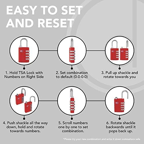 TSA Luggage Locks 2 Pack – 4-Digit Steel – Red