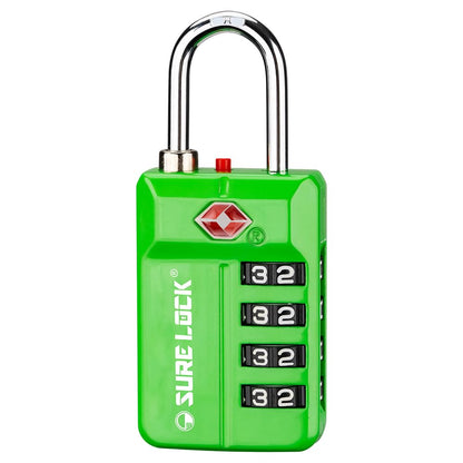 SURE LOCK TSA Approved 4-Digit Resettable Combination Luggage Locks with Open Alert, Easy-Read Dials - for Luggage, School Lockers, Gym, Office, Toolbox & Security Cases(Green 2 Pack)